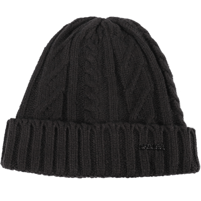 CACUSSZ0219帽子男秋冬双层加绒加厚羊毛毛线帽休闲时尚保暖针织帽 黑色 94元