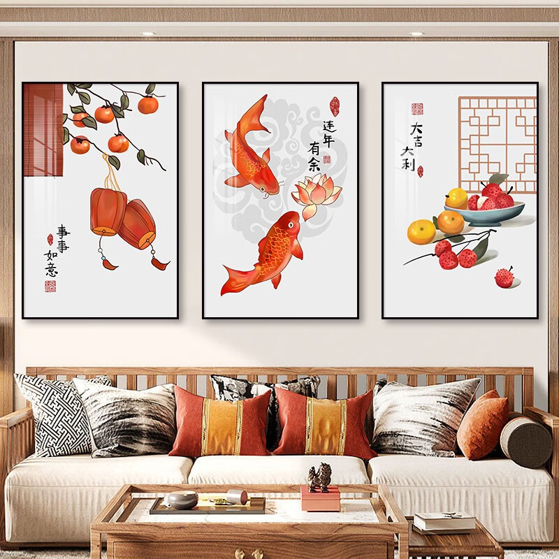 中式三联05 60*80cm 9mm水晶膜三联画黑边