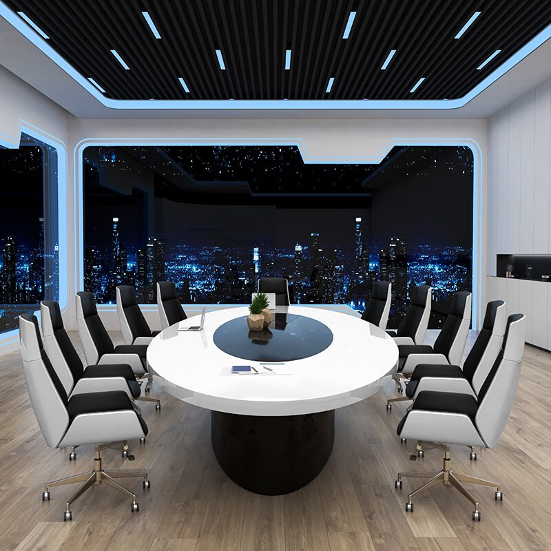 白色椭圆烤漆会议桌大小型时尚长桌简约现代办公室洽谈桌椅组合 1.