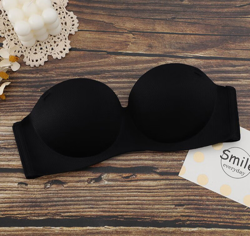 无肩带特厚平胸小胸显大加厚抹胸文胸少女士 黑色(胸围偏小拍大一码)