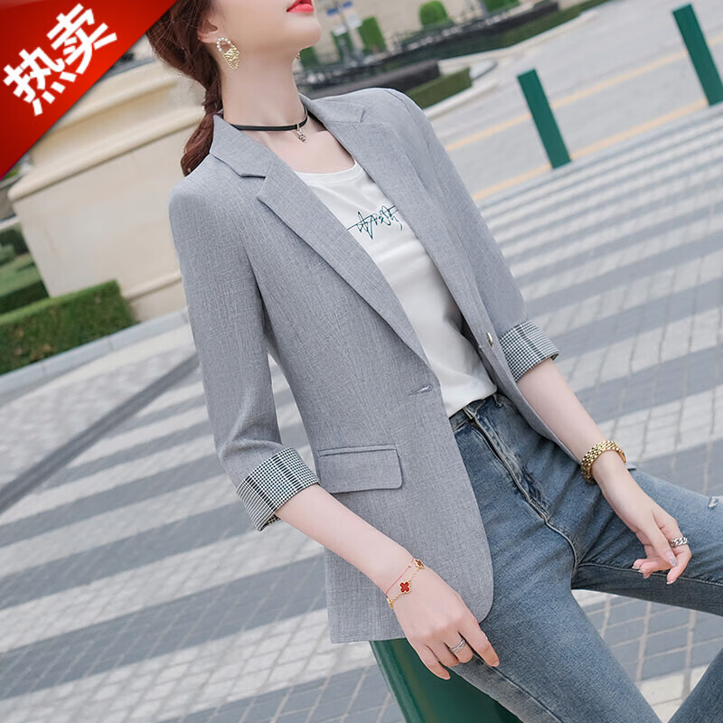 2022新款女装女式小西服春夏季的女士春秋小西服七分袖薄款修身小西装