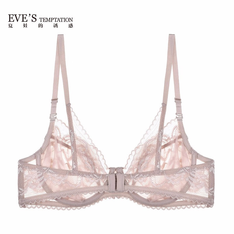 夏娃的诱惑粉蝶组内衣女性感蕾丝聚拢文胸夏季薄款上托防下垂大胸显小胸罩 豆沙粉色 75C