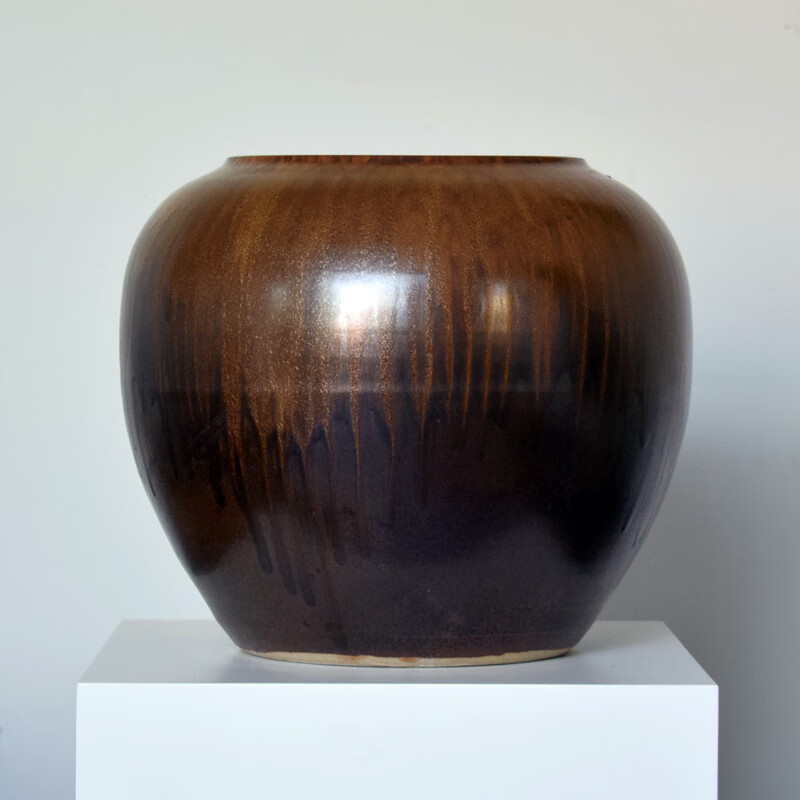 勋狸粑中式落地陶瓷花瓶大陶罐简约干枝花器酒店庭院流水造景摆件 深