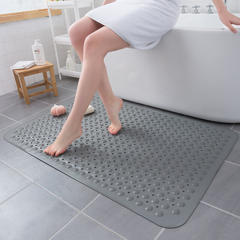 Rui.B浴室防滑垫孕妇老人洗澡淋浴房按摩吸盘防滑防摔垫卫生间防滑地垫 灰色 80*80cm超大更安全
