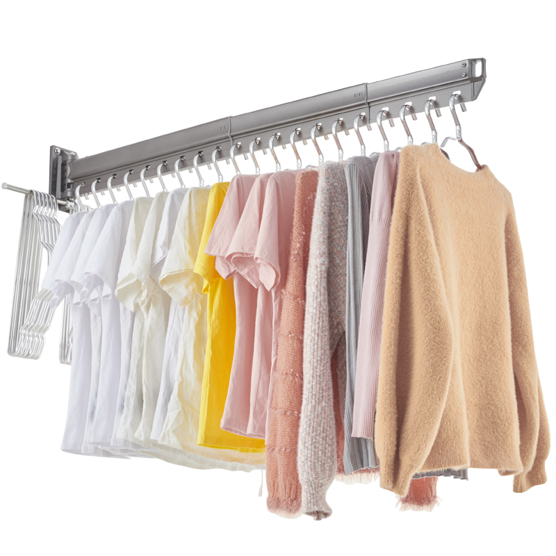 【免费上门包安装】蝶缘 晾衣架壁挂式阳台折叠衣服家用可伸缩隐形凉衣杆室内外晾衣架子 【包安装】标准+横杆【宝石灰】0.67-1.27米 上门安装