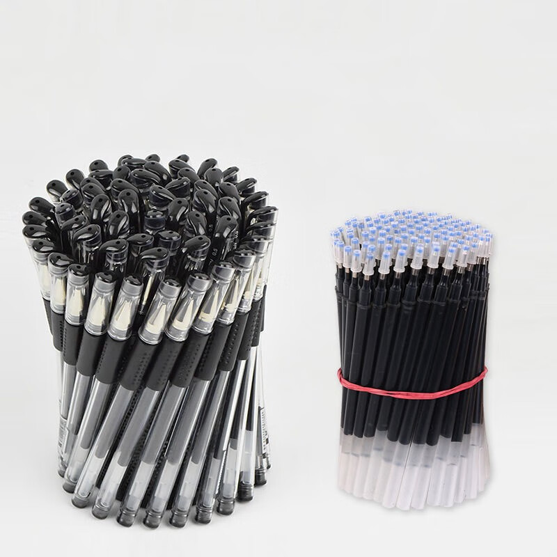 KOWELL中性笔0.5mm大容量子弹头耐用学生水性笔办公考试碳素纯黑色签字笔12支笔+30支笔芯