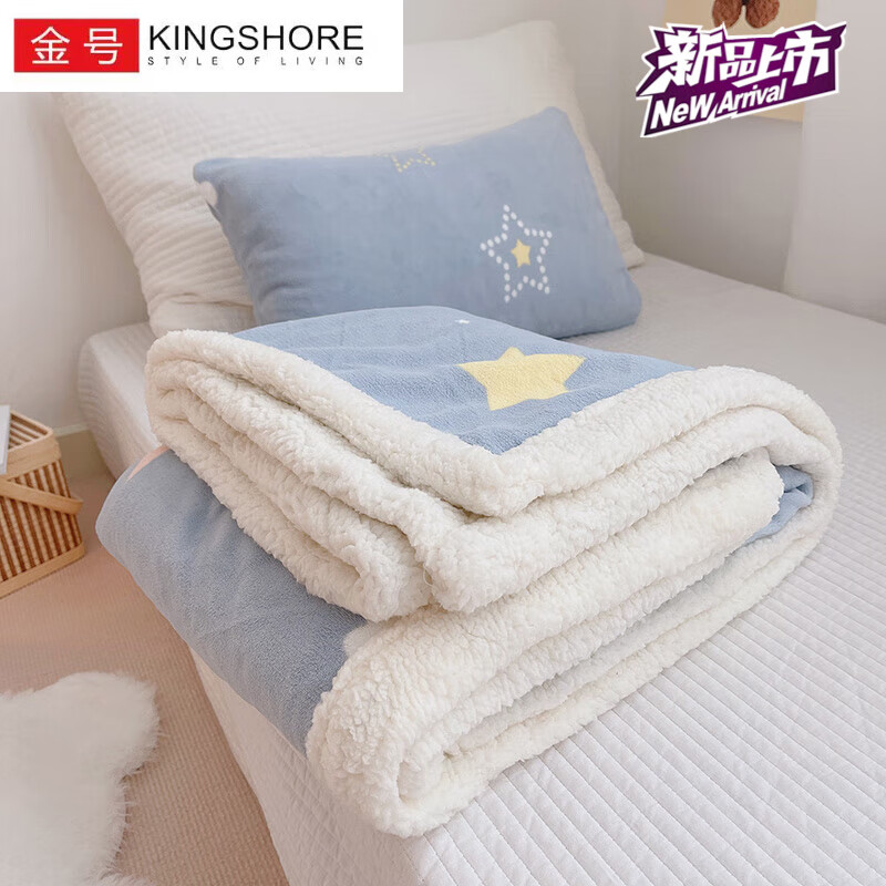 新款牛奶绒羊羔绒双面毛毯加厚珊瑚绒毯办 星月蓝 100x120cm 午休毯