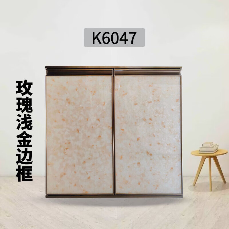 橱柜门定做钢化玻璃晶钢门板大理石铝合金灶台定制厨柜门自装 香槟金