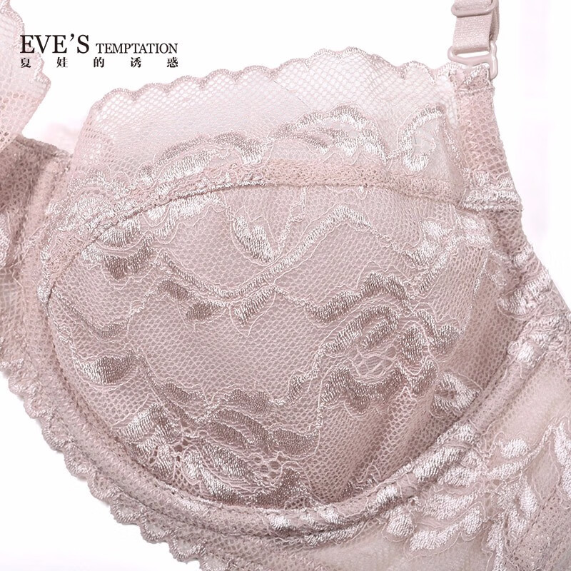 夏娃的诱惑粉蝶组内衣女性感蕾丝聚拢文胸夏季薄款上托防下垂大胸显小胸罩 豆沙粉色 75C