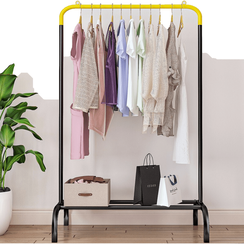 亚思特 衣帽架落地卧室宿舍寝室多功能折叠室内简易阳台挂衣架双杆式家用 L1200黑金色-长60cm高142cm