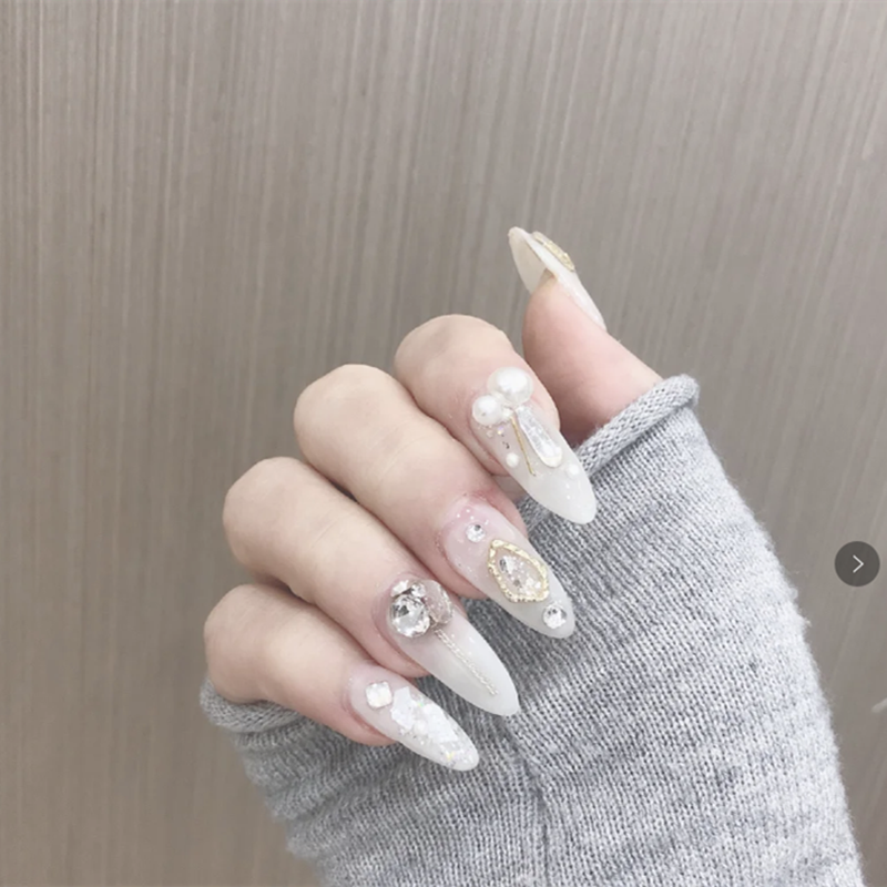 美甲成品手工假指甲贴片秋冬高贵美甲图长款穿戴甲链条女送女友 纯净