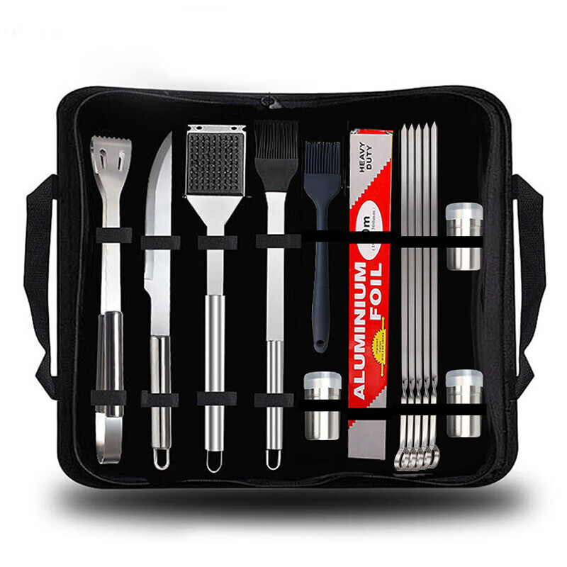 川代 烧烤套装户外烧烤工具十五件套 烧烤夹 油刷 硅胶刷 锡纸 调料罐