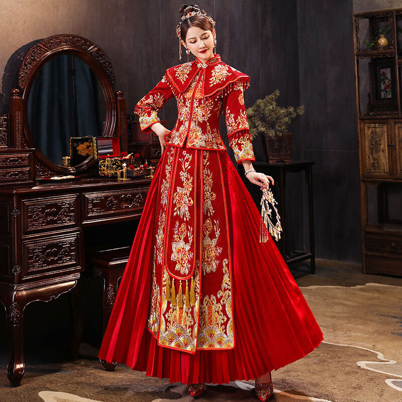 重工刺绣流苏秀禾服新娘2020新款结婚敬酒服中式婚纱礼服嫁衣秀禾凤冠