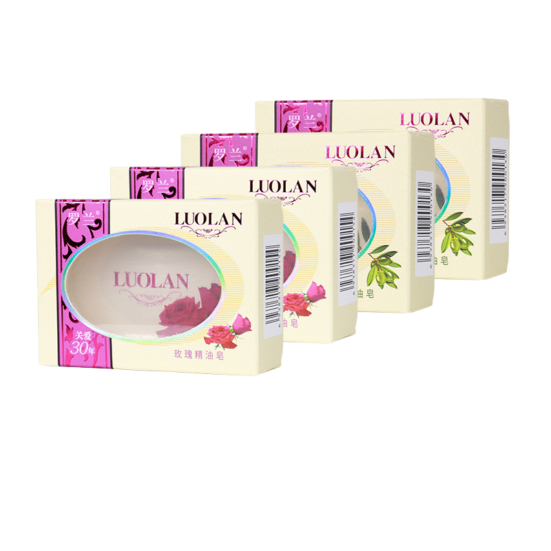 羅蘭玫瑰透明精油皂持久留香深層去污沐浴洗臉皂易沖洗通用香皂128g 2盒玫瑰+2盒橄欖128g*4盒