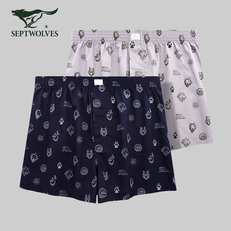 七匹狼(septwolves)男士阿罗裤夏季薄纯棉时尚印花宽松内裤居家四角裤