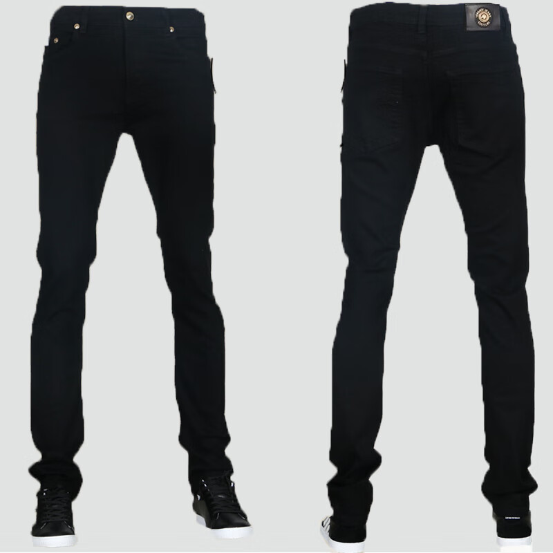 versace jeans couture 范思哲 男修身弹性黑色小脚牛仔裤男裤长裤