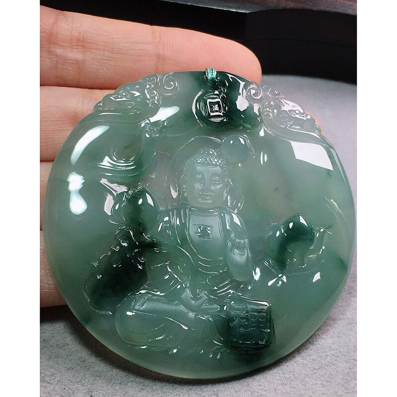 绿翠天成 翡翠飘蓝花阿弥陀佛吊坠 缅甸a货翡翠玉石送礼送男友送老公