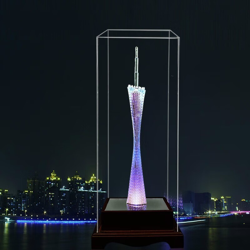 京辉黄发光广州电视塔小蛮腰建筑模型旅游纪念品手工水晶琉璃摆件定制