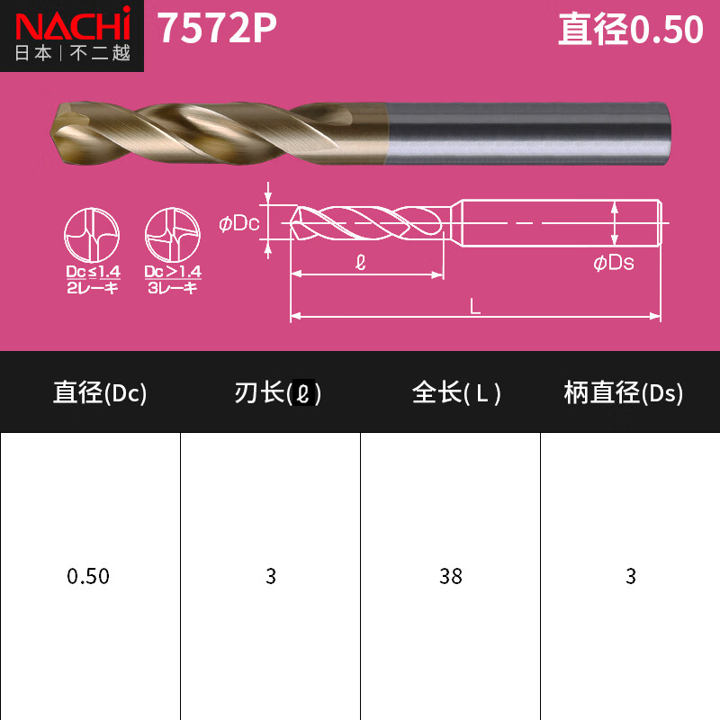 日本nachi不二越钻头超硬7572p粉末高速钢直柄不锈钢麻花钻 dc~0.