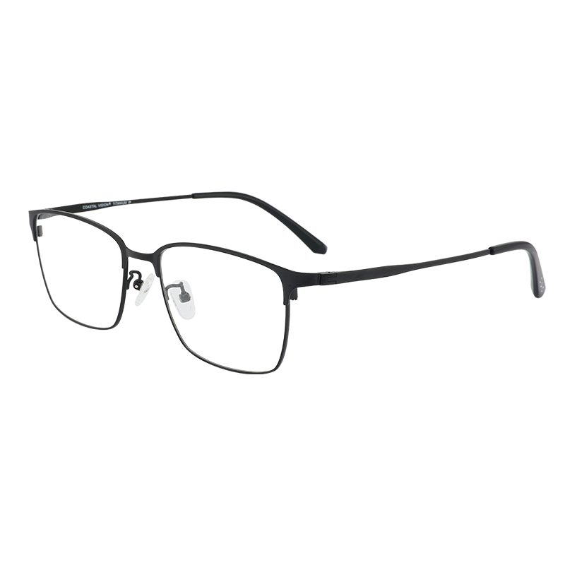 依视路（ESSILOR） 新款商务男镜架时尚镜框女配依视路镜片光学近视眼镜网上配镜 金属-半框-2012BK-黑色 镜框+依视路A4防蓝光1.56现片