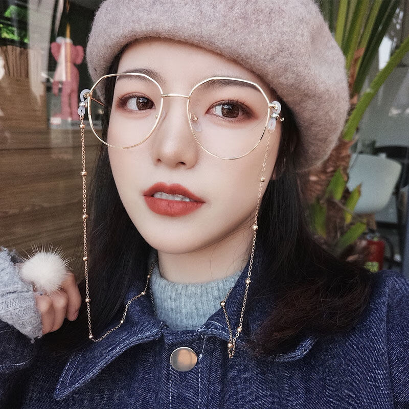 带链子的眼镜原宿网红款链条眼睛不规则配眼镜框女潮男大脸显瘦平光镜