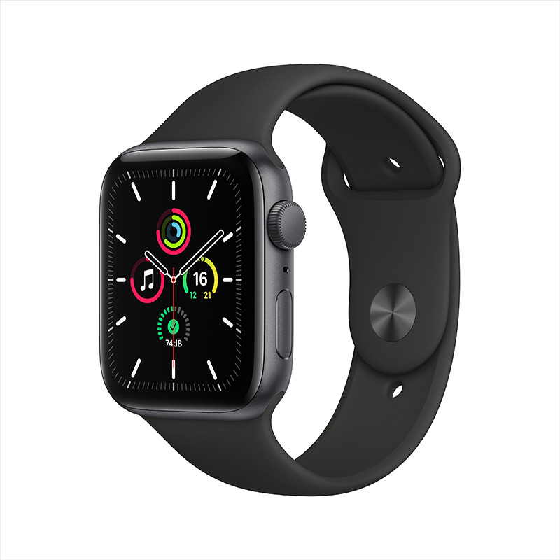 Apple Watch SE 智能手表【贴膜套装】GPS款 44毫米深空灰色铝金属表壳 黑色运动型表带MYDT2CH/A