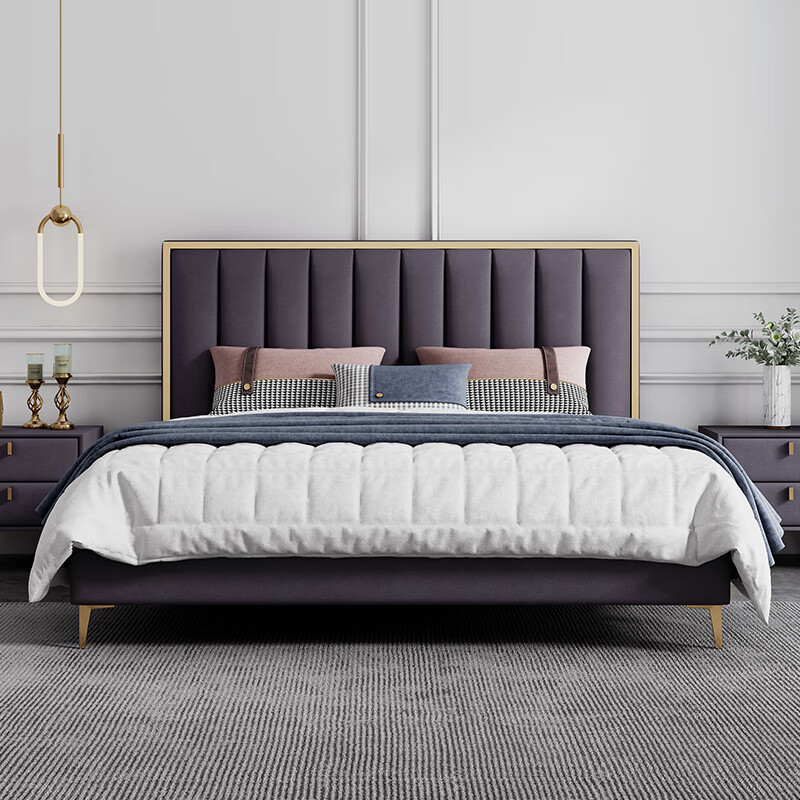 2米超大床 轻奢现代双人主卧2米x2米大床纳米科技布床 宽2长2米单床