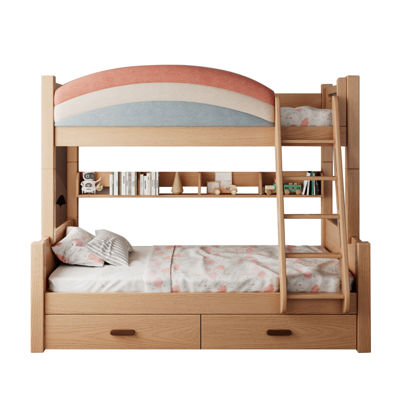 本色熊上下床 高低床 榉木儿童床 全实木儿童高低床北欧带护栏子母床现代简约上下铺床双层多功能 温暖大白款裸床（不包安装） 上铺宽90cm下铺宽120cm