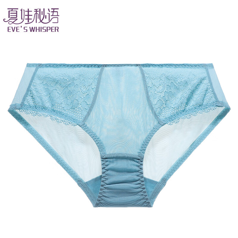 夏娃秘语内裤红色性感蕾丝轻薄透气舒适双层弹力纯棉档包臀女士三角内裤 湖水蓝 (E068) 1条 L