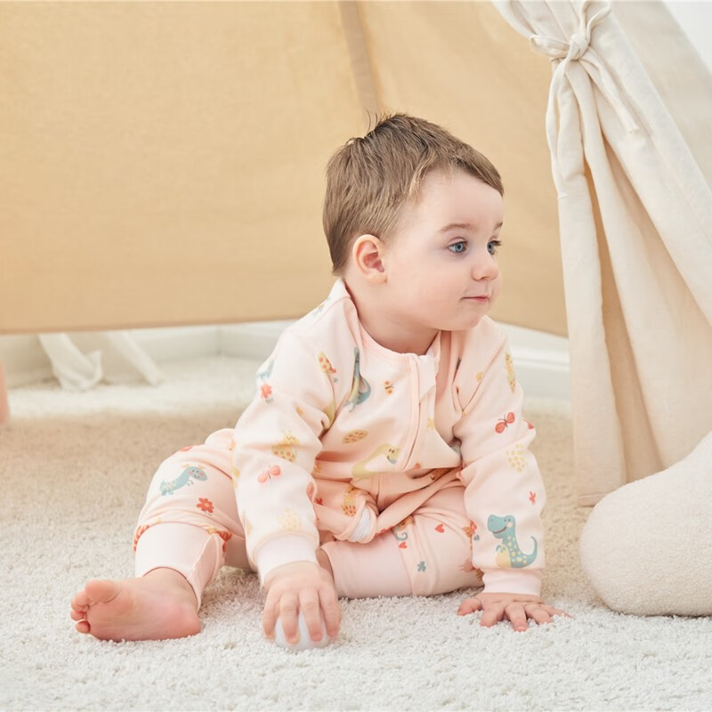 甜蜜礼物棉分腿睡袋婴幼儿童男女宝宝防踢被可拆袖抱被秋冬季新款睡衣 单层三拉头【四季22-28】橘恐龙 100码(身高90-100CM)2-4岁