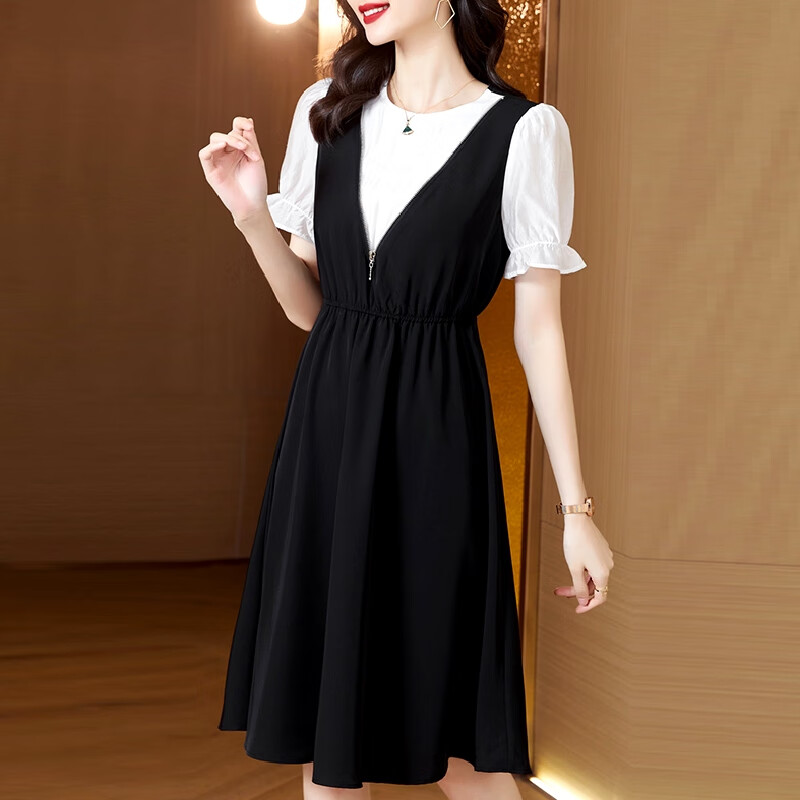 柠瑜芯35嵗女人时尚潮流高端大气上档次女装连衣裙夏装假两件女2023