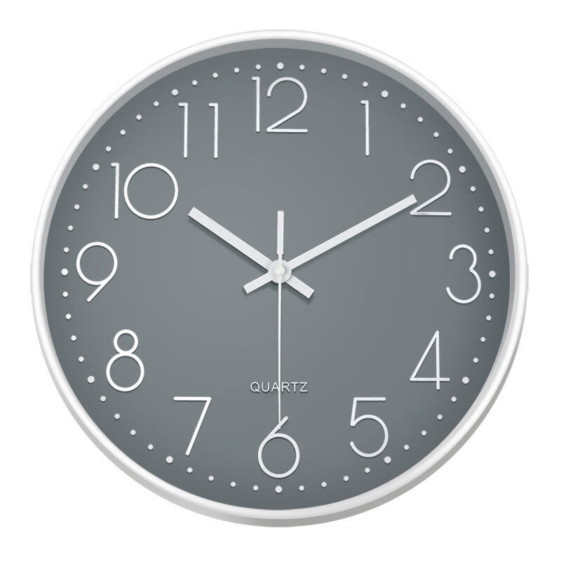 尤克达帝钟表挂钟客厅现代北欧风格大气时尚个性潮流静音家用表挂墙石英钟 灰底白边 8英寸(直径20厘米)