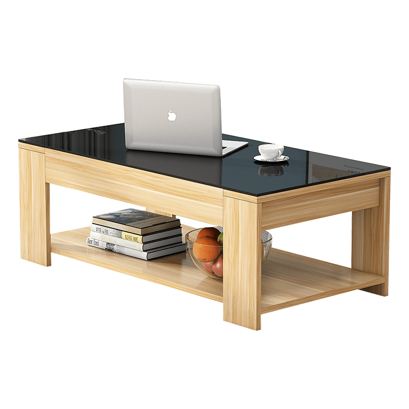 雅美乐 钢化玻璃茶几 简约现代小户型客厅茶几桌子阳台茶桌 浅胡桃色+黑钢化玻璃Y1425