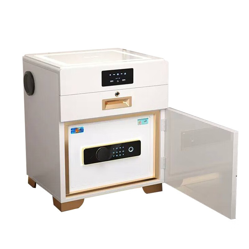 虎牌保险柜 蓝牙音响家用小型指纹密码隐形床头保险箱全钢智能WiFi充电 60cm高 白色 指纹WIFI款+蓝牙音响