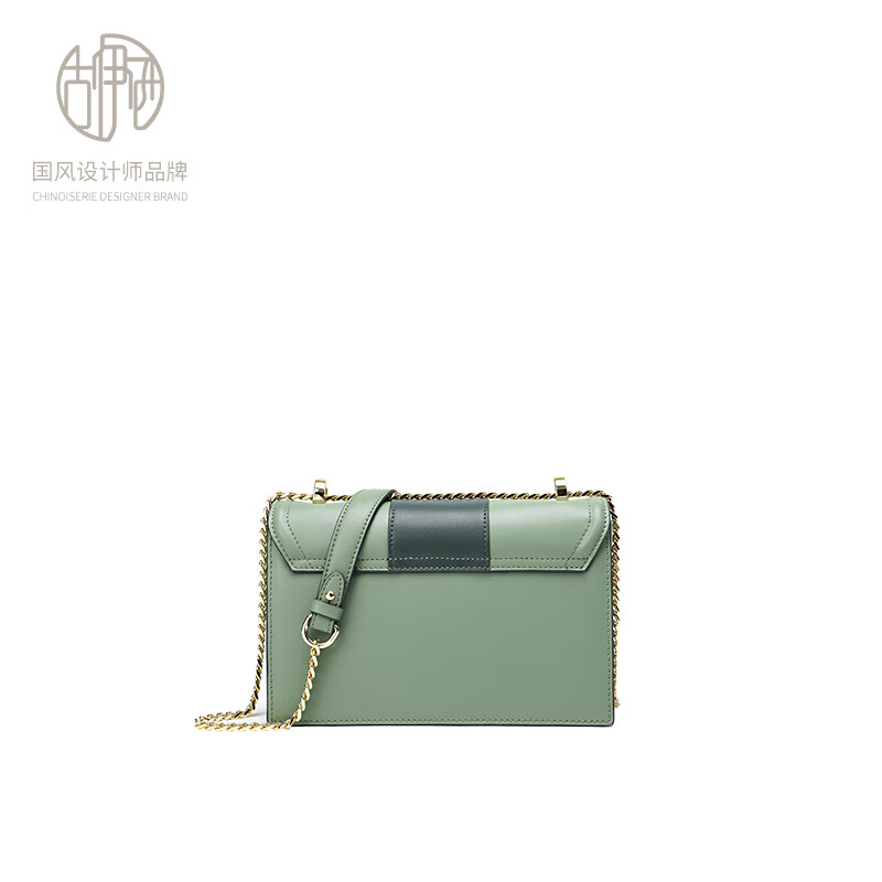 古伊西女包新款中国风优雅绣花小方包牛皮链条包母亲节生日礼物实用大气 青瓷+送礼品袋+代写贺卡