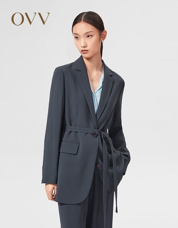 【日本进口三醋酸】OVV2022春夏新款女装腰带款通勤西服 紫灰06 S
