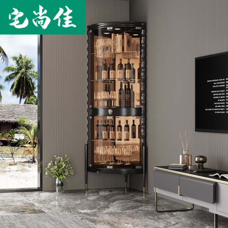北欧轻奢酒柜 高端会所酒店餐厅餐边柜靠墙酒柜 玻璃门三角酒柜客厅