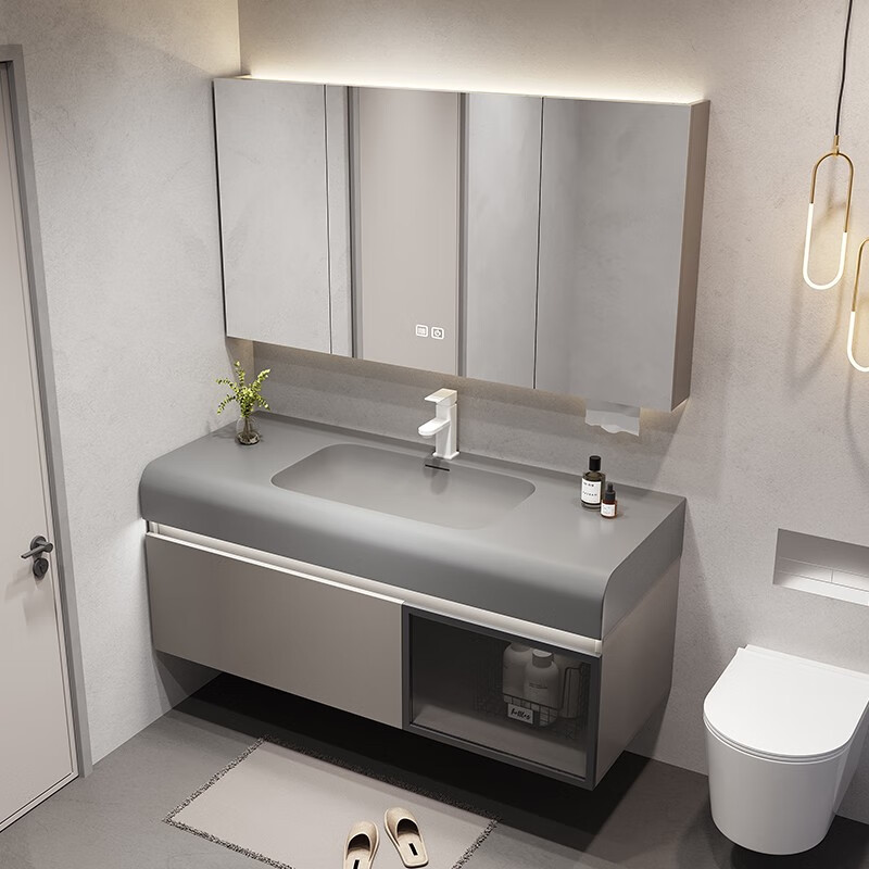 京舰肤感一体盆洗脸盆柜卫浴室柜组合洗脸面盆洗手面盆洗漱台池定制做 80纸抽智能镜柜/肤感一体盆