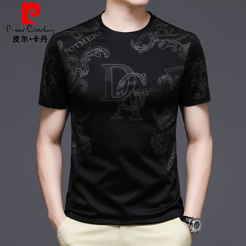 皮尔卡丹(pierre cardin)短袖T恤男士夏季桑蚕丝半袖体恤衫丝光棉圆领上衣服T针织 6602白色 3XL 190(建议185-200斤)