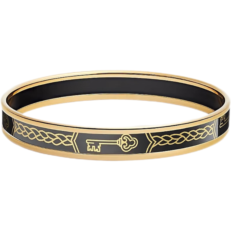 愛(ài)馬仕（HERMES）手鐲女士兔子印花琺瑯細(xì)手環(huán)精致優(yōu)雅禮盒裝奢侈品 黑色 62