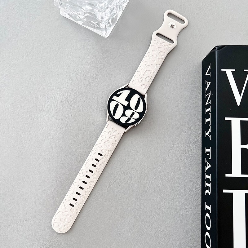 镭刻液态硅胶表带适用三星手表Galaxy Watch6/5pro个性表链watch4/5/6pro 星光色【镭刻豹纹硅胶表带】 适用：三星watch6 40mm