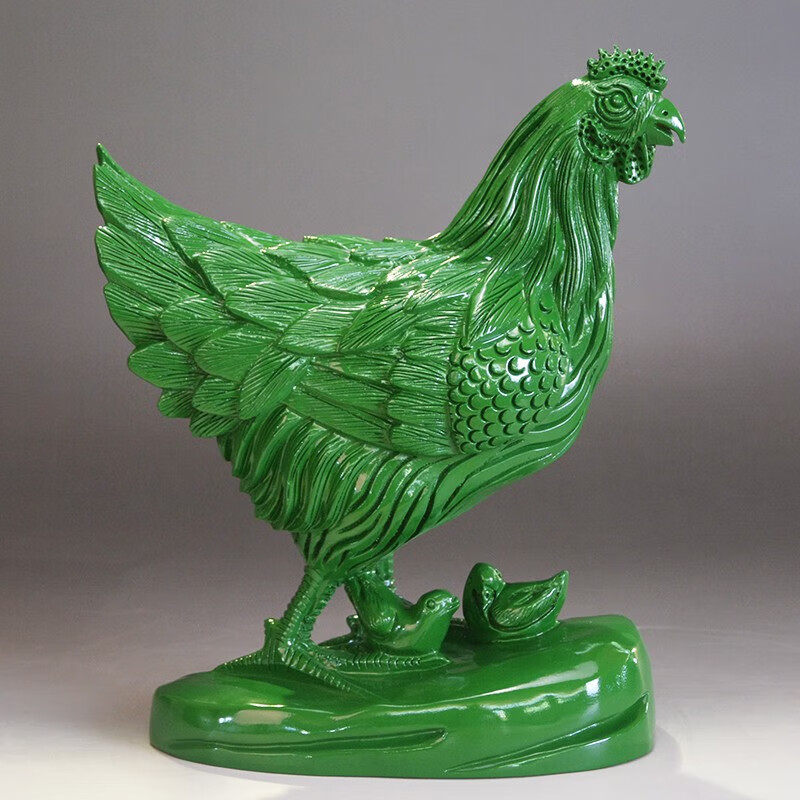 仙纵绿色木雕母鸡摆件动物雕刻十二生肖鸡家居客厅店铺装饰红木工艺品