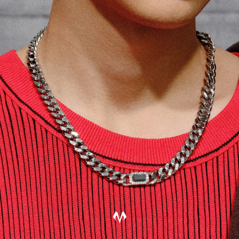 BABAMA留香灰钻项链男生小众古巴链男女情侣同款饰品送男友生日礼物 水泥白金色（加长版）59cm