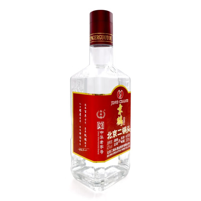 永丰牌 北京二锅头白酒 京鹤匠心方瓶 42度500ml清香型 两瓶装