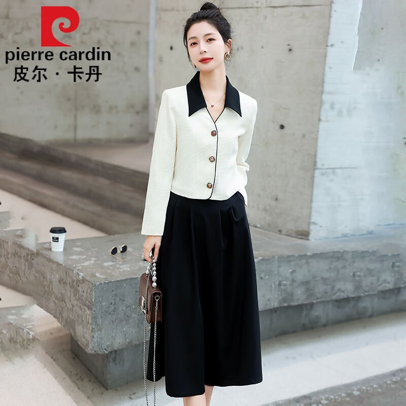 皮爾卡丹（pierre cardin）小香風(fēng)套裝連衣裙女春秋2023新款氣質(zhì)名媛時尚洋氣高端兩件套套裝 黑色 (兩件套套裝) M