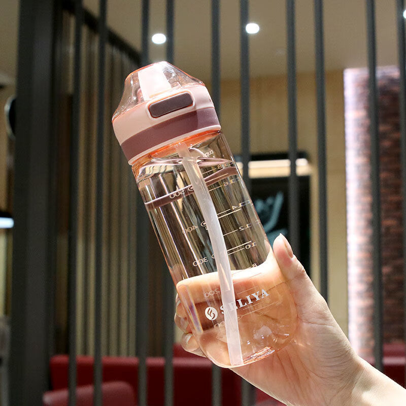 高颜值带吸管水杯女孕妇产妇少女网红大人儿童小学生塑料杯子 650毫升韩粉色 单水杯