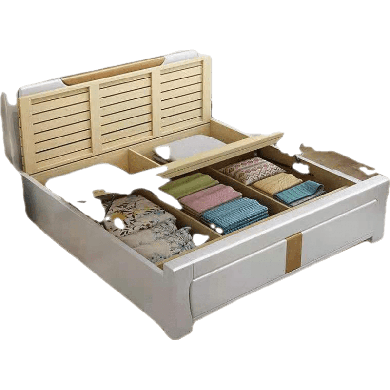 澜墨 简约现代轻奢白色实木床主卧1.8米中式双人床1.5米单人床高箱储物 单床 1500mm*2000mm气压结构