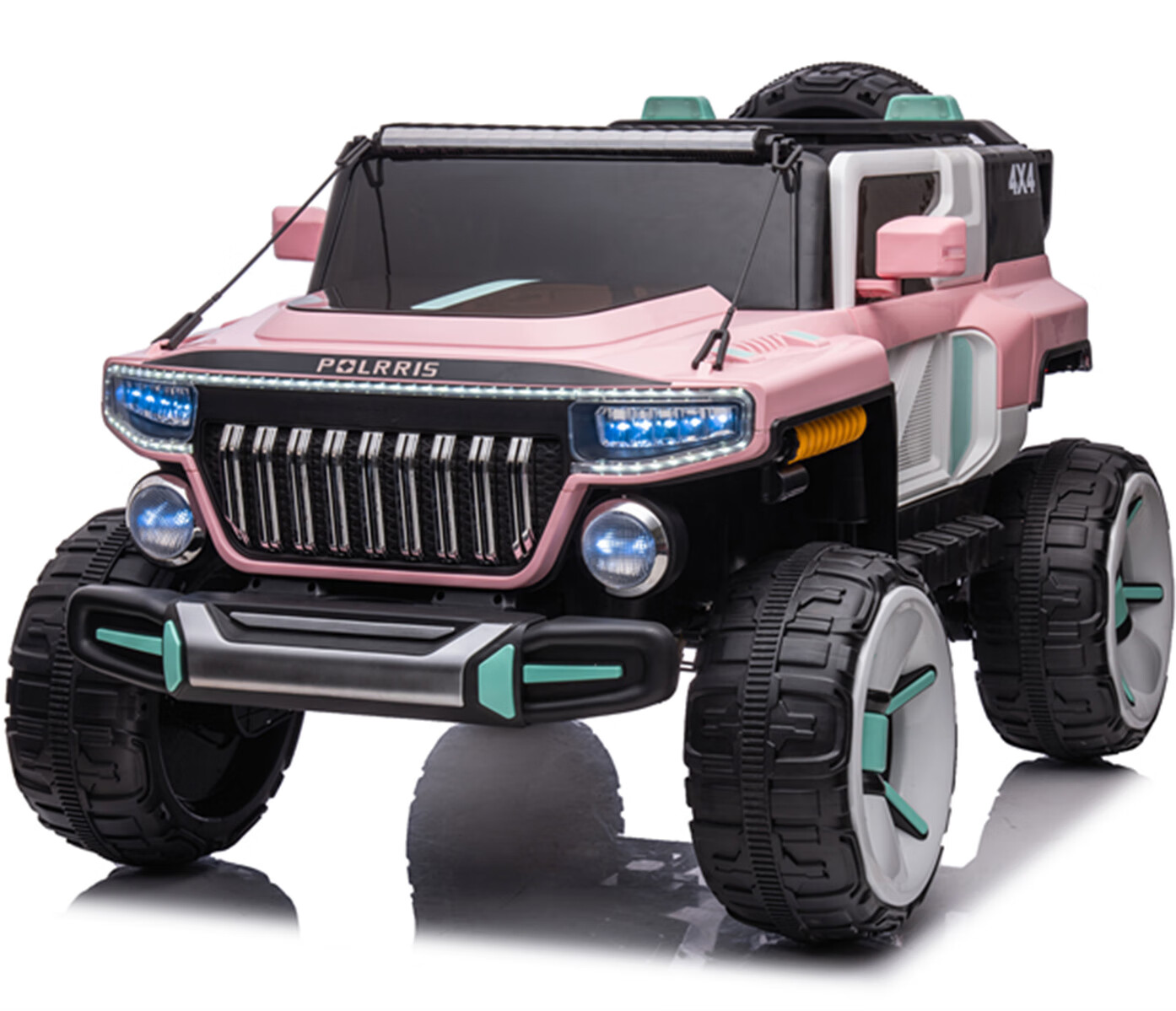 孩儿乖坦克悍马H8超大号儿童电动车四轮可坐大人双人越野车小孩玩具车 粉：23A超威+皮座软轮