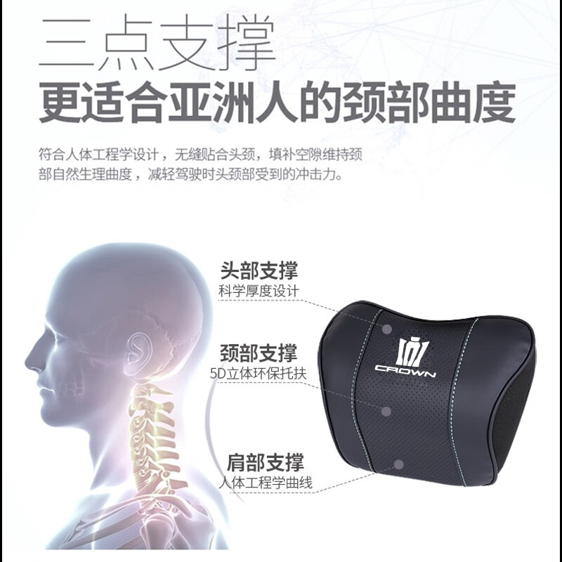 启忆梦适用于皇冠陆放头枕腰靠垫12代13代14代丰田皇冠威尔法护颈枕腰枕 尊贵黑【头枕2个】