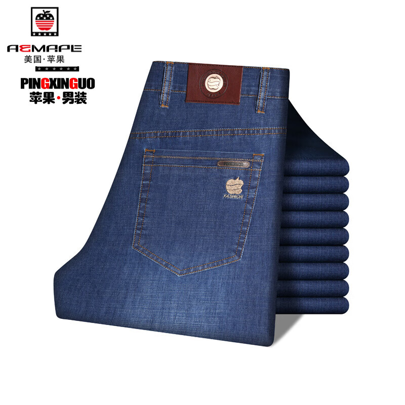 aemape美国苹果牛仔裤男中年高腰男士宽松直筒弹力休闲长裤子男新款
